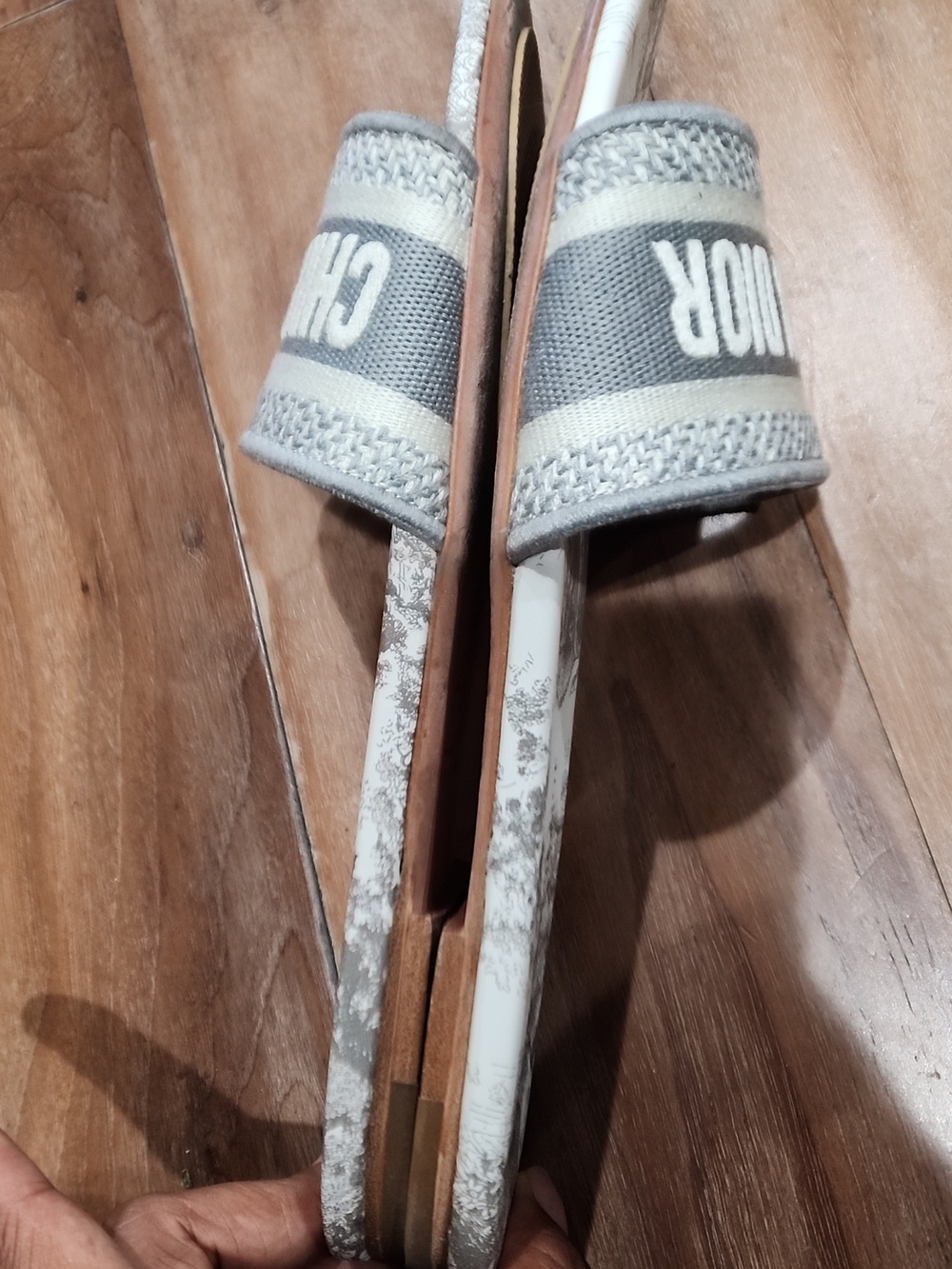 Dior Gray and White Christian Dior Paris Slide Sandals - Picture 6 of 7